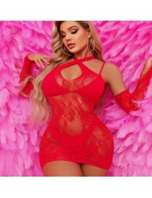 Magic Love Kırmızı Kadın Transparan Mini Elbise Şeklinde Vücut Çorabı ( S- Xxl Beden Uyumlu )